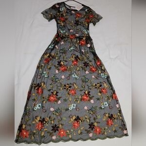 LuLaRoe Black Dress with Colorful Floral Embroidery